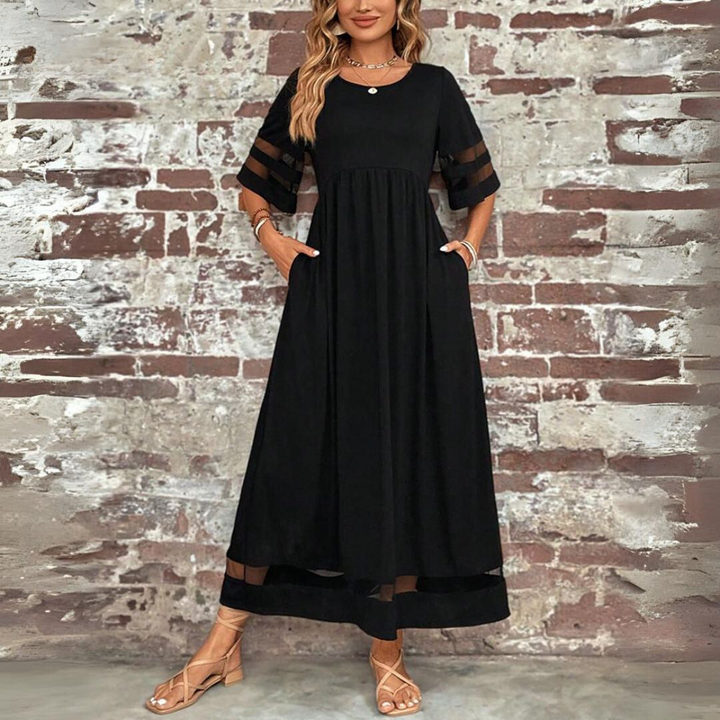Jillian | Sheer Stripe Panel Maxi Dress with Pockets