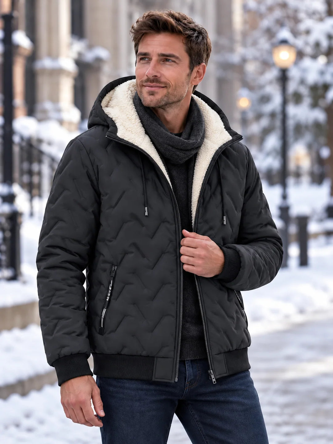 Unisex Sherpa-Lined Winter Hooded Jacket