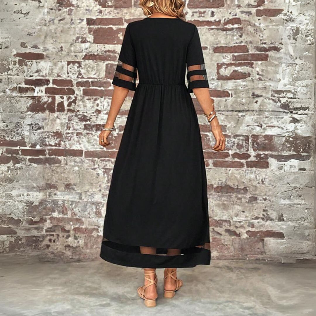 Jillian | Sheer Stripe Panel Maxi Dress with Pockets