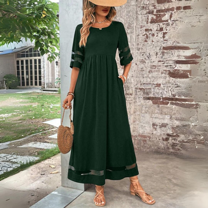 Jillian | Sheer Stripe Panel Maxi Dress with Pockets