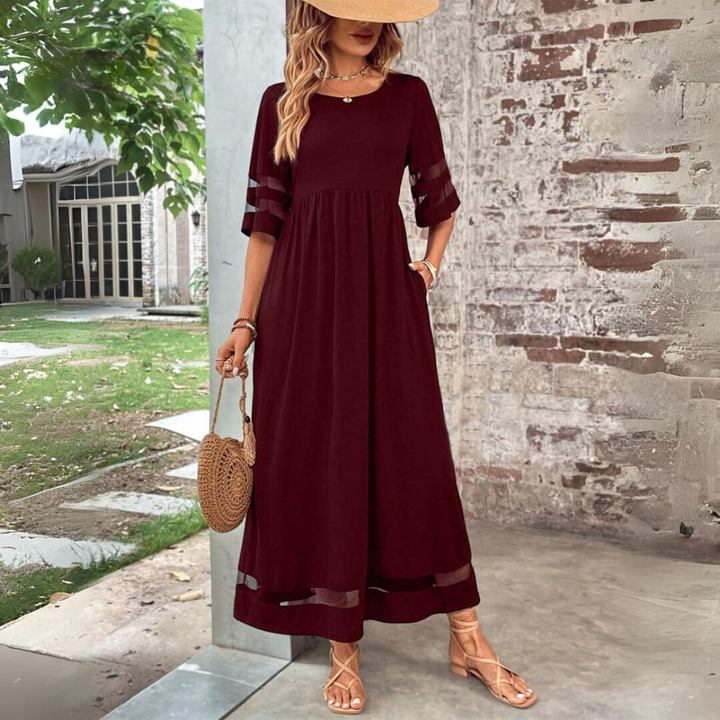 Jillian | Sheer Stripe Panel Maxi Dress with Pockets