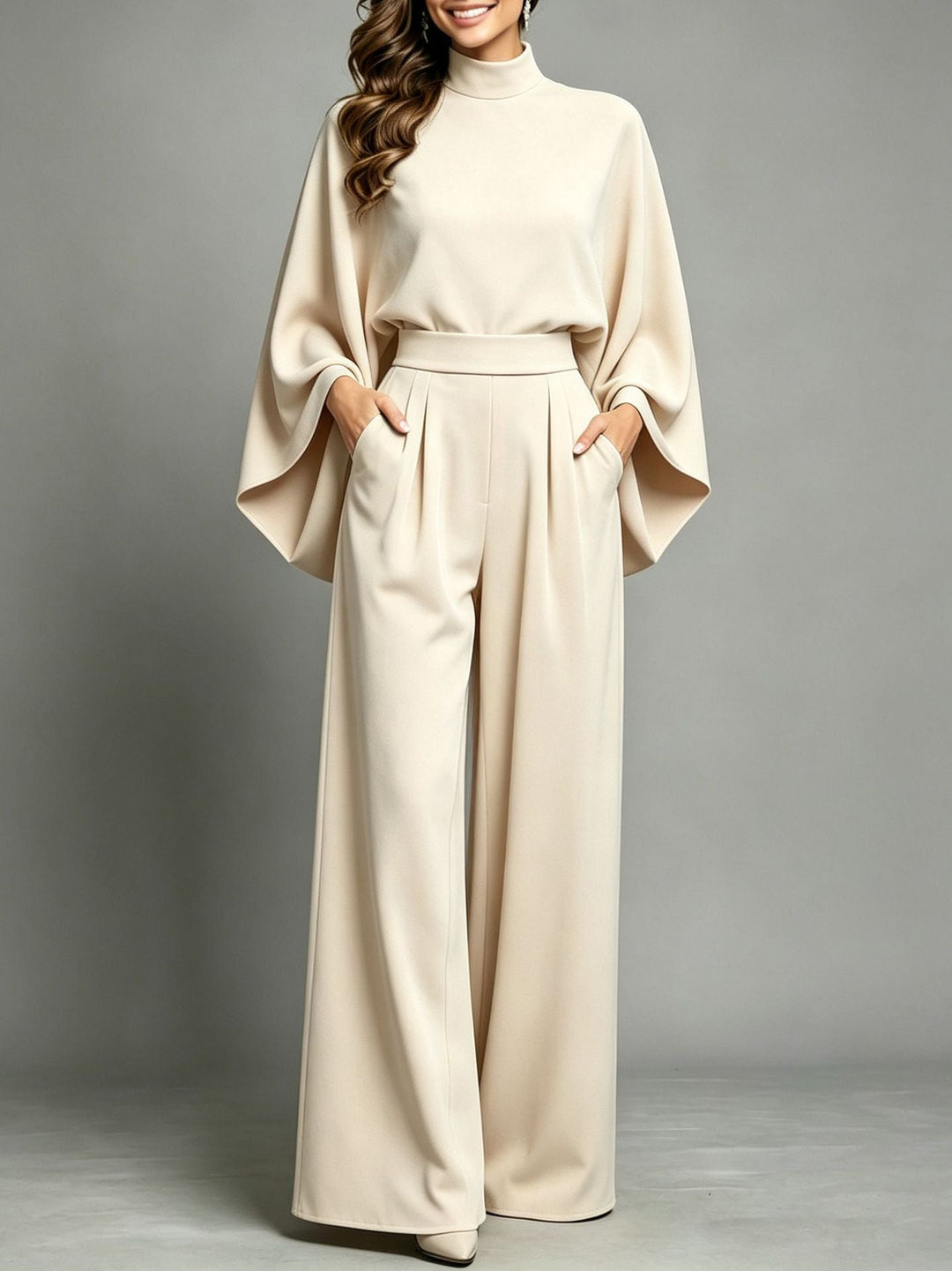 Miriam | High Neck Cape Sleeve Wide-Leg Set