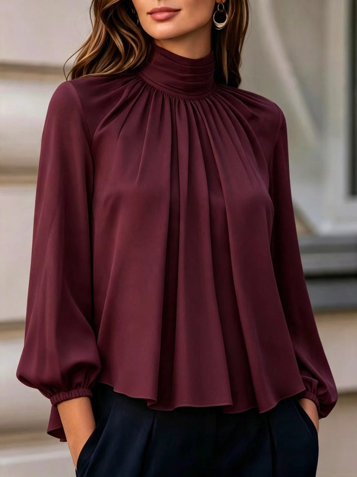 Patsy | High Neck Pleated Blouse with Balloon Sleeves