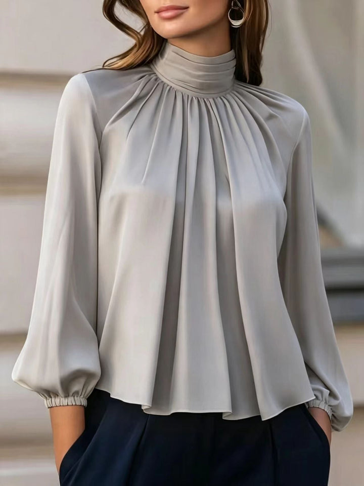 Patsy | High Neck Pleated Blouse with Balloon Sleeves