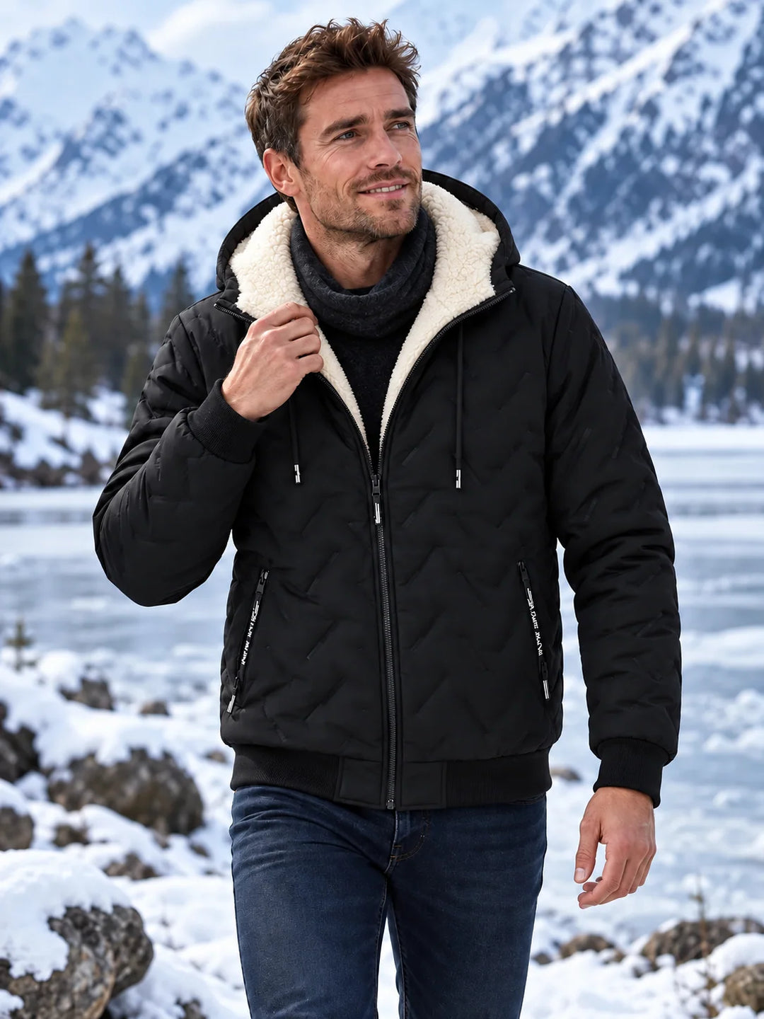 Unisex Sherpa-Lined Winter Hooded Jacket