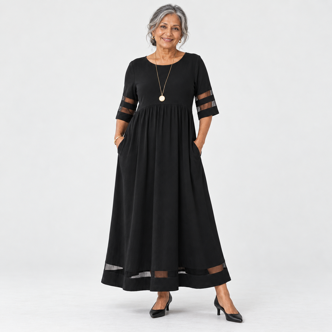 Jillian | Sheer Stripe Panel Maxi Dress with Pockets