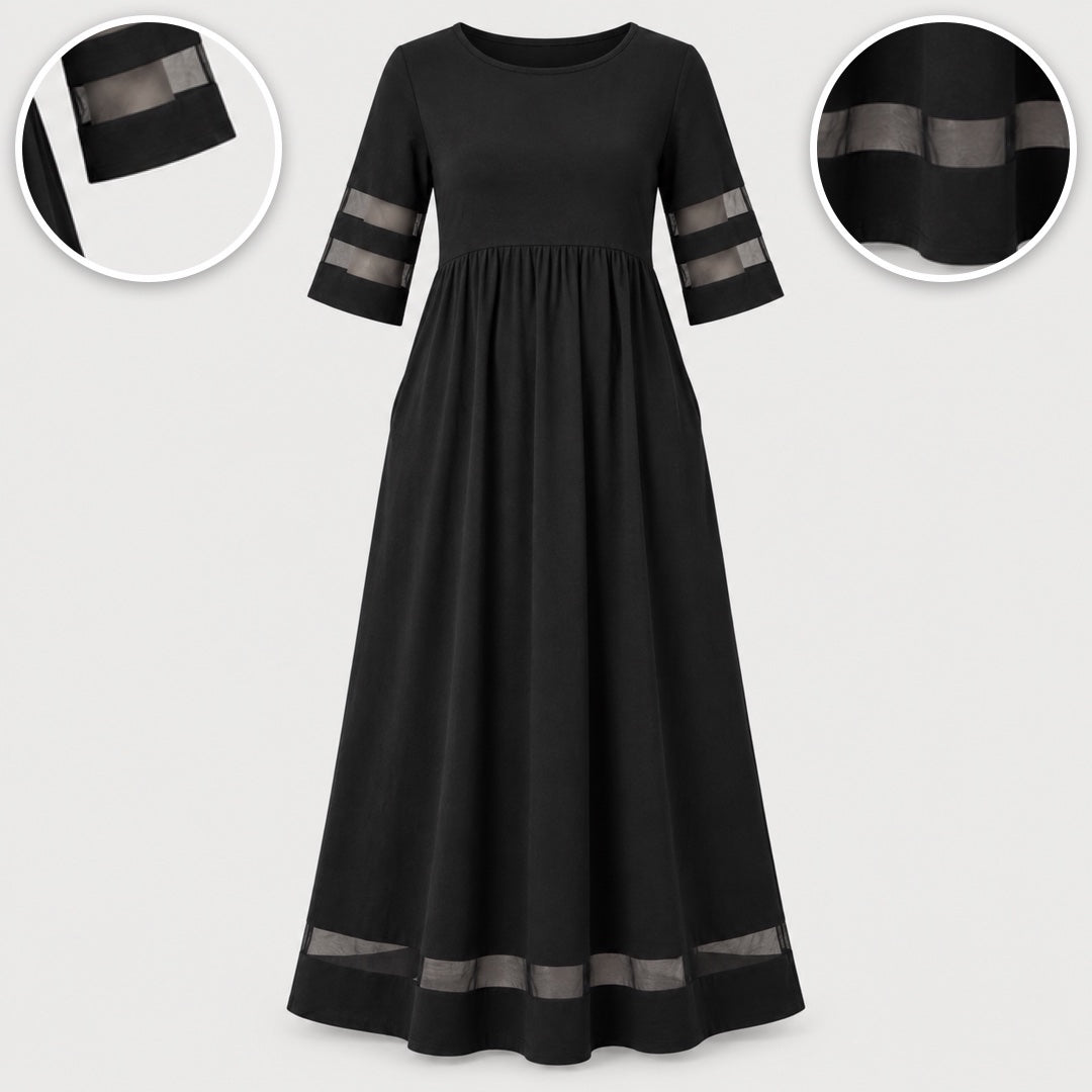 Jillian | Sheer Stripe Panel Maxi Dress with Pockets