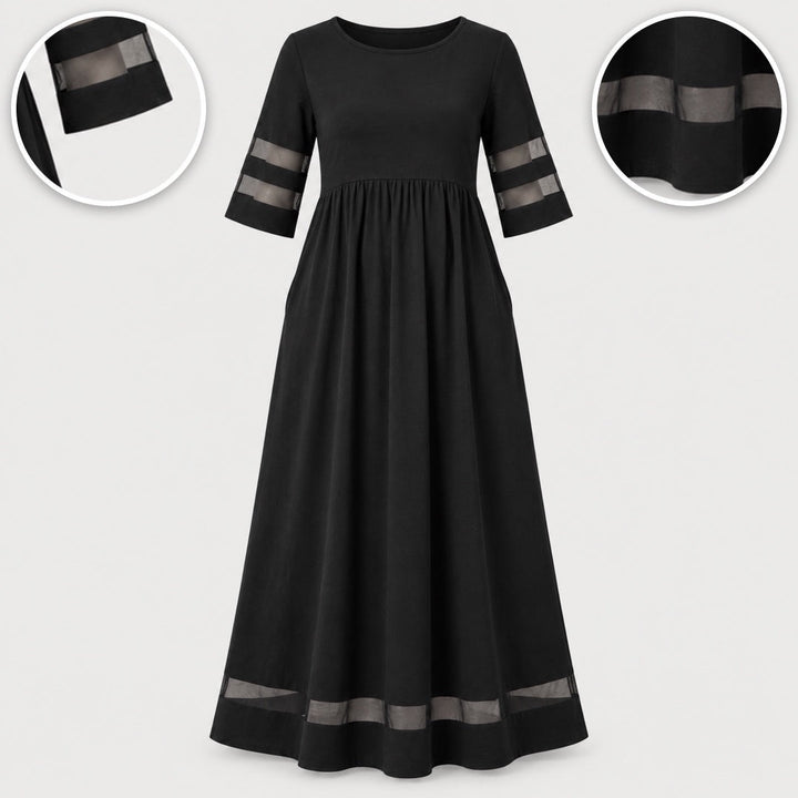 Jillian | Sheer Stripe Panel Maxi Dress with Pockets