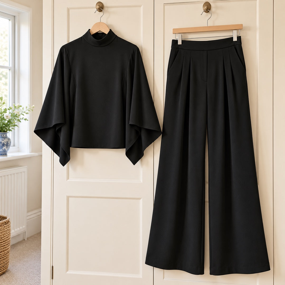 Miriam | High Neck Cape Sleeve Wide-Leg Set