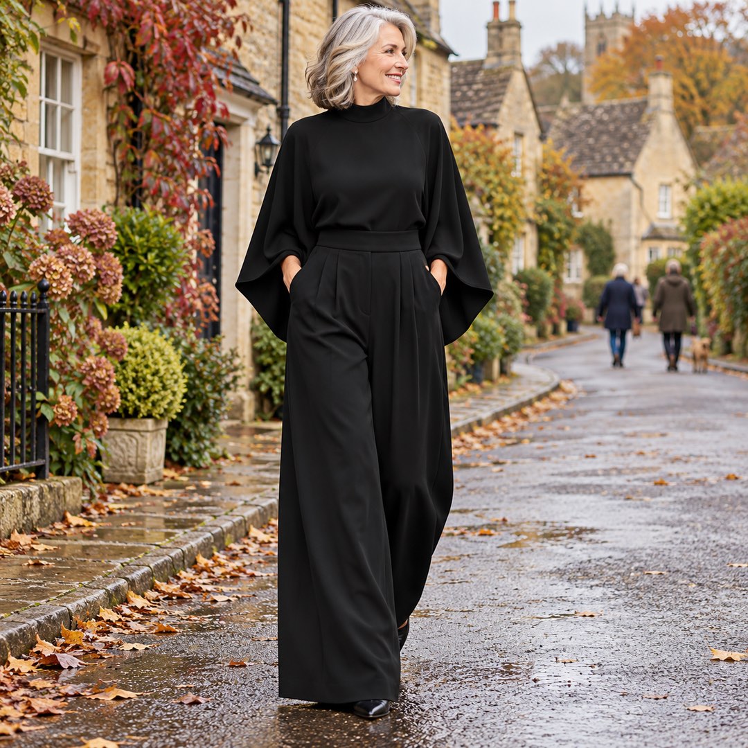 Miriam | High Neck Cape Sleeve Wide-Leg Set