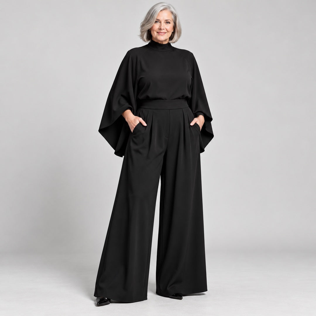 Miriam | High Neck Cape Sleeve Wide-Leg Set