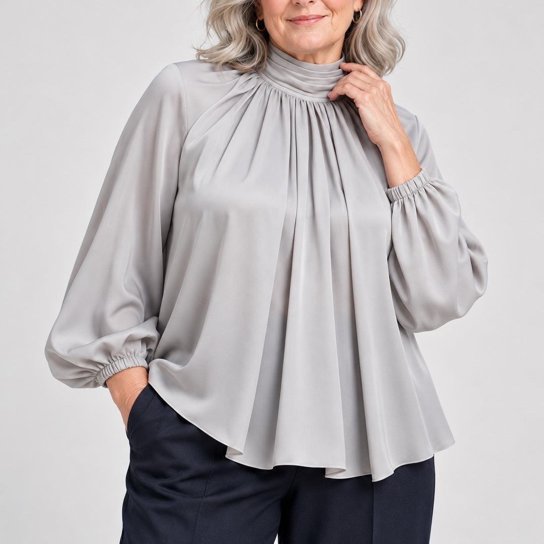 Patsy | High Neck Pleated Blouse with Balloon Sleeves