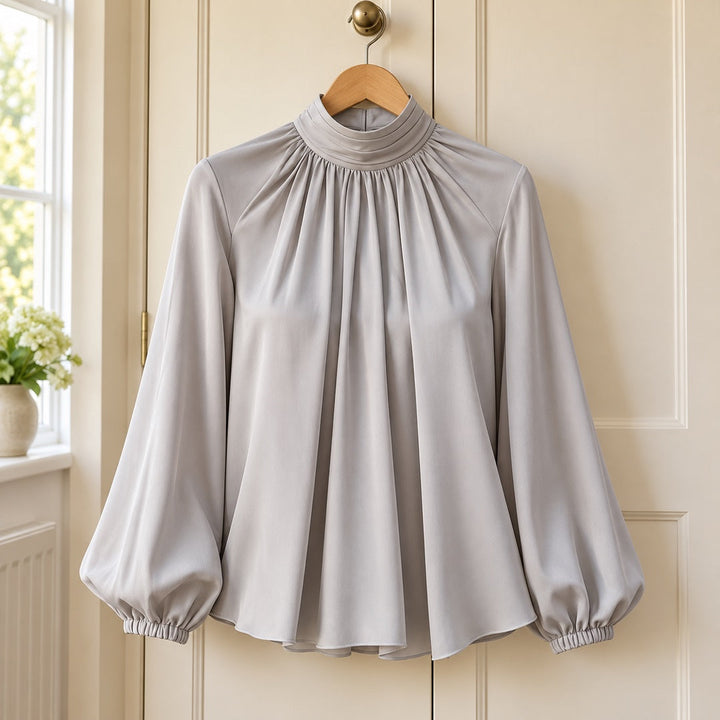 Patsy | High Neck Pleated Blouse with Balloon Sleeves