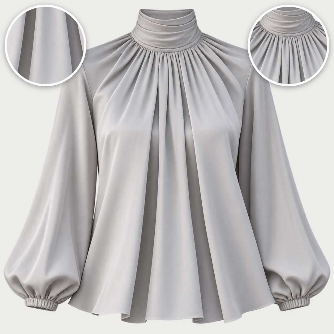 Patsy | High Neck Pleated Blouse with Balloon Sleeves