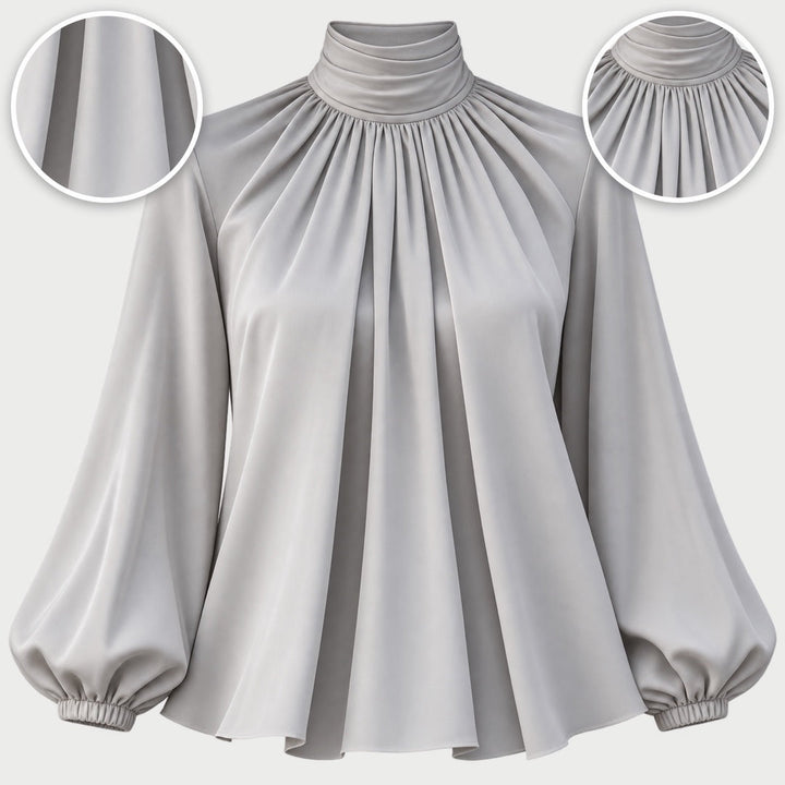 Patsy | High Neck Pleated Blouse with Balloon Sleeves