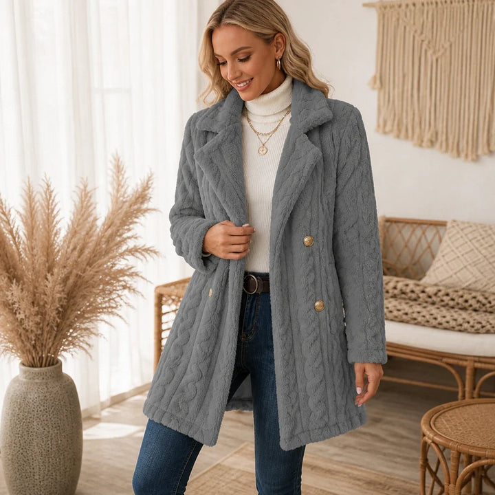 Wintelle – Textured Double-Breasted Winter Coat