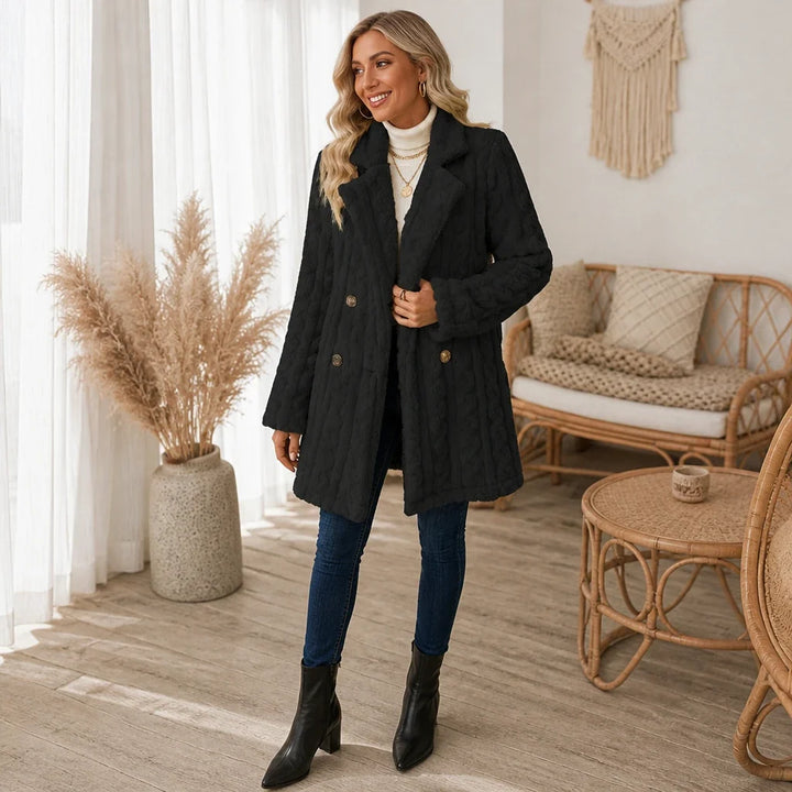Wintelle – Textured Double-Breasted Winter Coat