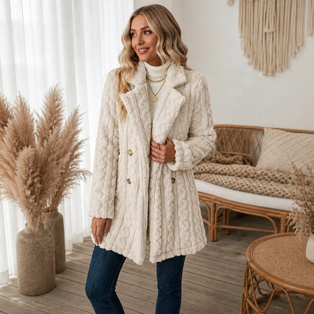 Wintelle – Textured Double-Breasted Winter Coat